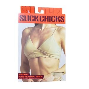 SLICK CHICKS Front Fastening Bra with Velcro Brand Fasteners Tan Wireless Size L